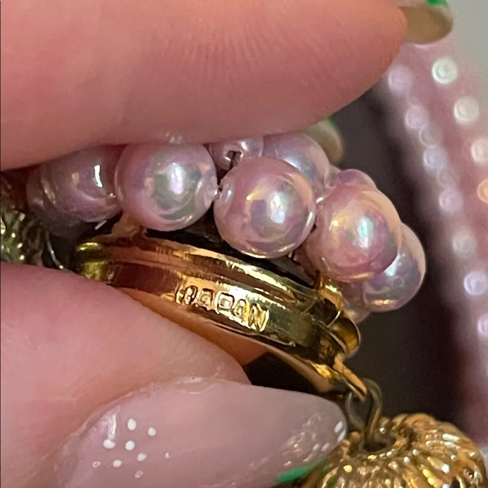 Vintage Japan Pink Pearlescent Multi-Strand Decorative Box Clasp Necklace - Picture 5 of 9